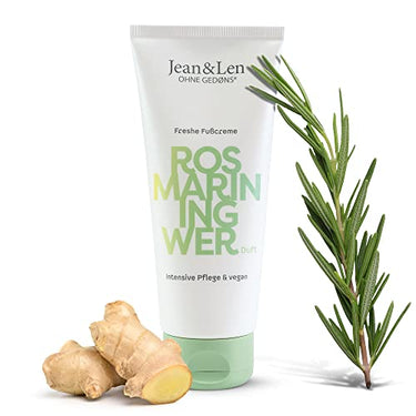 Jean & Len Freshe Fußcreme Rosmarin & Ingwer, pflegt intensiv und verleiht geschmeidige Haut, für trockene Füße, würziger Rosemary & Ginger Duft, Foot Cream, ohne Parabene & Silikone, vegan, 100 ml im Sale
